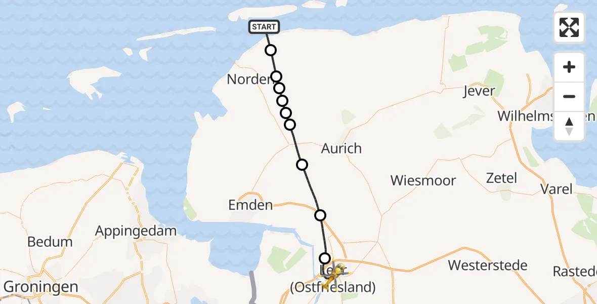 Flugroute Ambulanzhubschrauber Noordzee - Leer (Ostfriesland), 30 Juni 2026, 07:12
