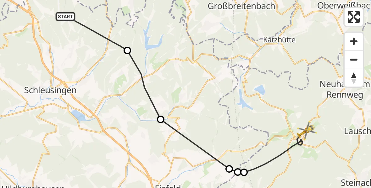 Flugroute Rettungshubschrauber Schleusingen - Neuhaus am Rennweg, 30 Juni 2026, 07:24