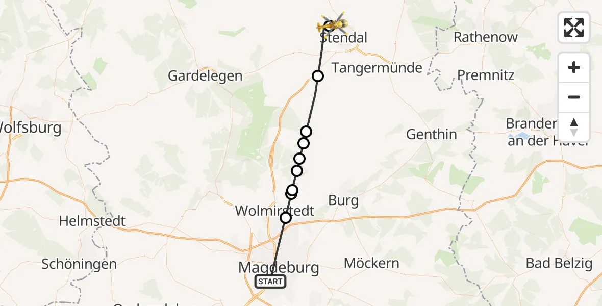 Flugroute Rettungshubschrauber Magdeburg - Stendal-Borstel Flugplatz, 30 Juni 2026, 07:28