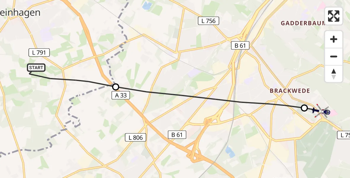 Flugroute Polizeihubschrauber Steinhagen - Luftrettungszentrum Bielefeld, 30 Juni 2026, 07:28