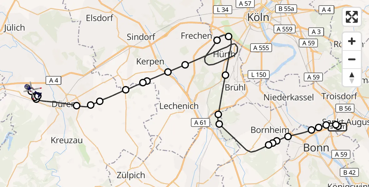 Flugroute Polizeihubschrauber Sankt Augustin - Düren, 30 Juni 2026, 07:31