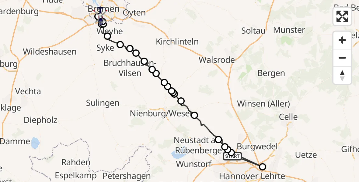 Flugroute Polizeihubschrauber Flughafen Hannover - Flughafen Bremen, 30 Juni 2026, 07:33