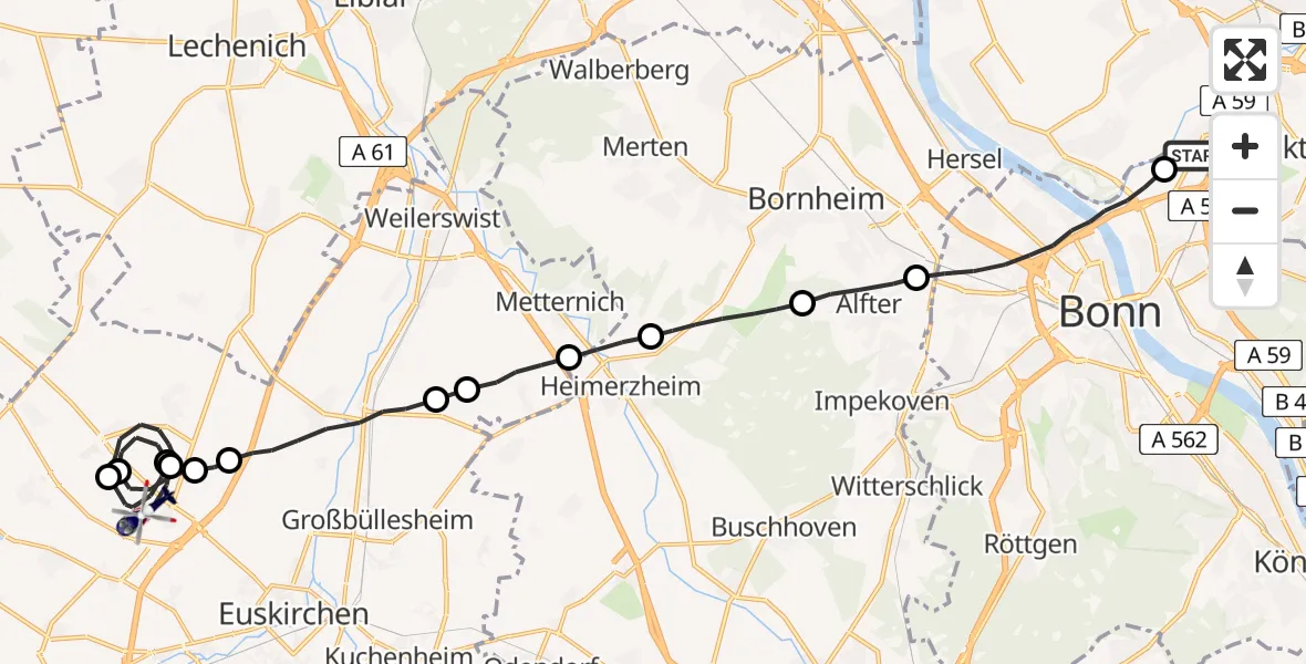 Flugroute Polizeihubschrauber Sankt Augustin - Euskirchen, 30 Juni 2026, 07:35