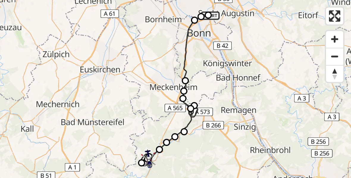 Flugroute Polizeihubschrauber Sankt Augustin - Ahrbrück, 30 Juni 2026, 07:36