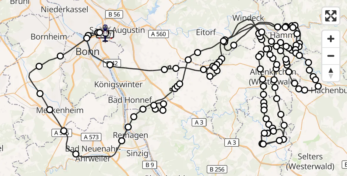 Flugroute Polizeihubschrauber Sankt Augustin - Sankt Augustin, 30 Juni 2026, 07:37