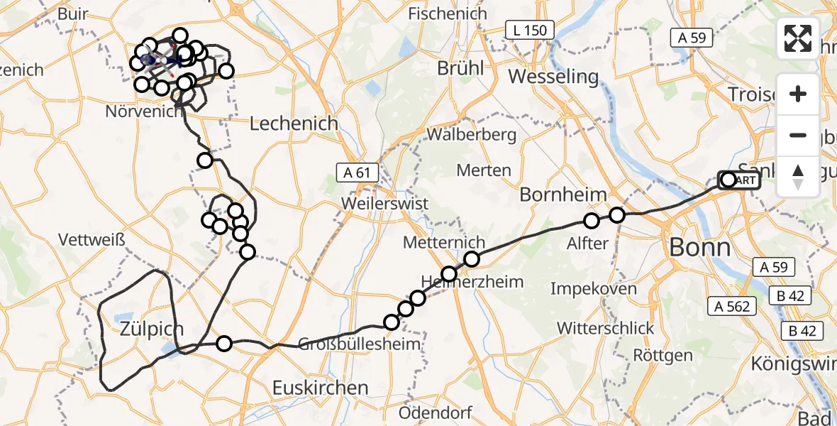 Flugroute Polizeihubschrauber Sankt Augustin - Militärflugplatz Nörvenich, 30 Juni 2026, 07:37