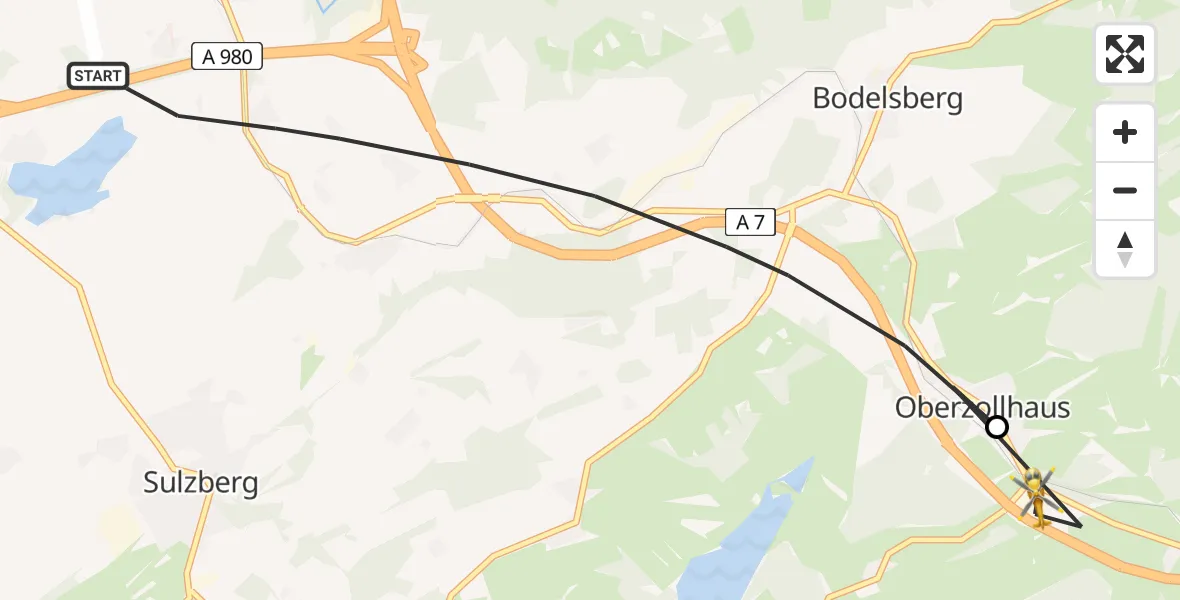 Flugroute Rettungshubschrauber Sulzberg - Oy-Mittelberg, 30 Juni 2026, 07:38