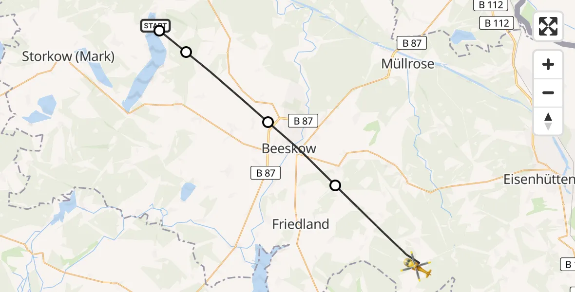 Flugroute Rettungshubschrauber Bad Saarow Hospital - Friedland, 30 Juni 2026, 07:38