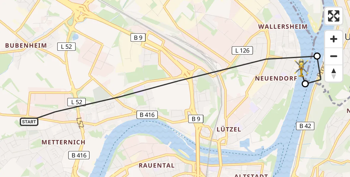 Flugroute Rettungshubschrauber Koblenz - Koblenz, 30 Juni 2026, 07:39