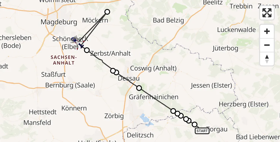 Flugroute Polizeihubschrauber Dreiheide - Schönebeck (Elbe), 30 Juni 2026, 07:40