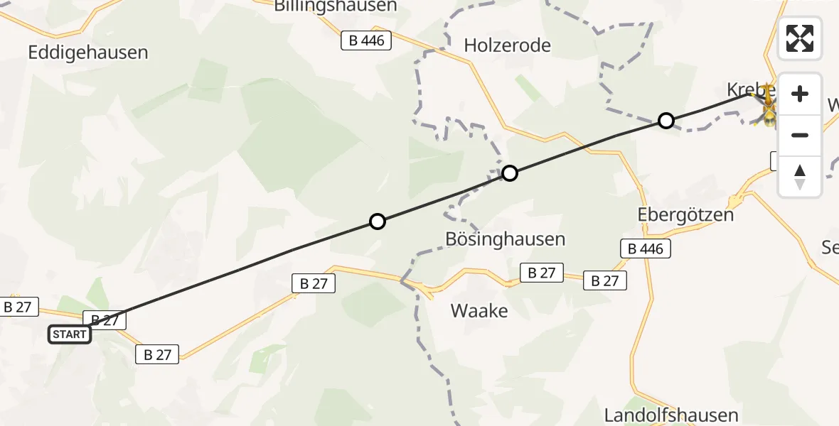 Flugroute Rettungshubschrauber Göttingen - Krebeck, 30 Juni 2026, 07:47