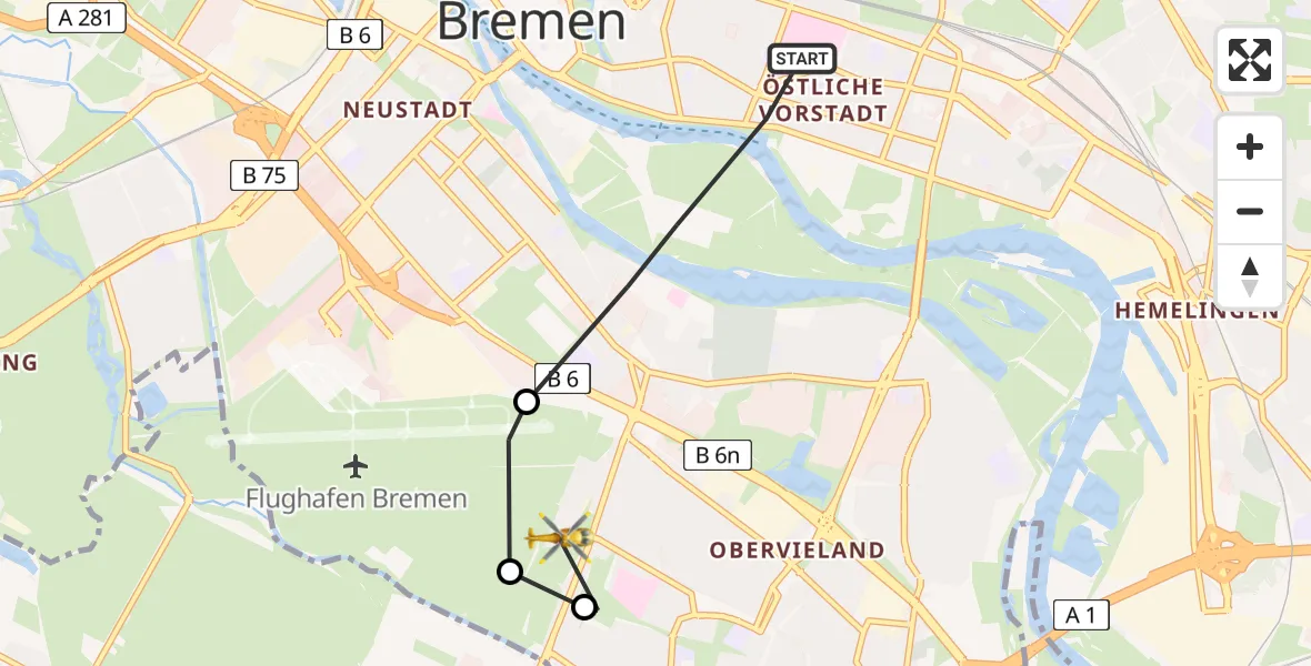 Flugroute Rettungshubschrauber Bremen - Bremen, 30 Juni 2026, 07:49