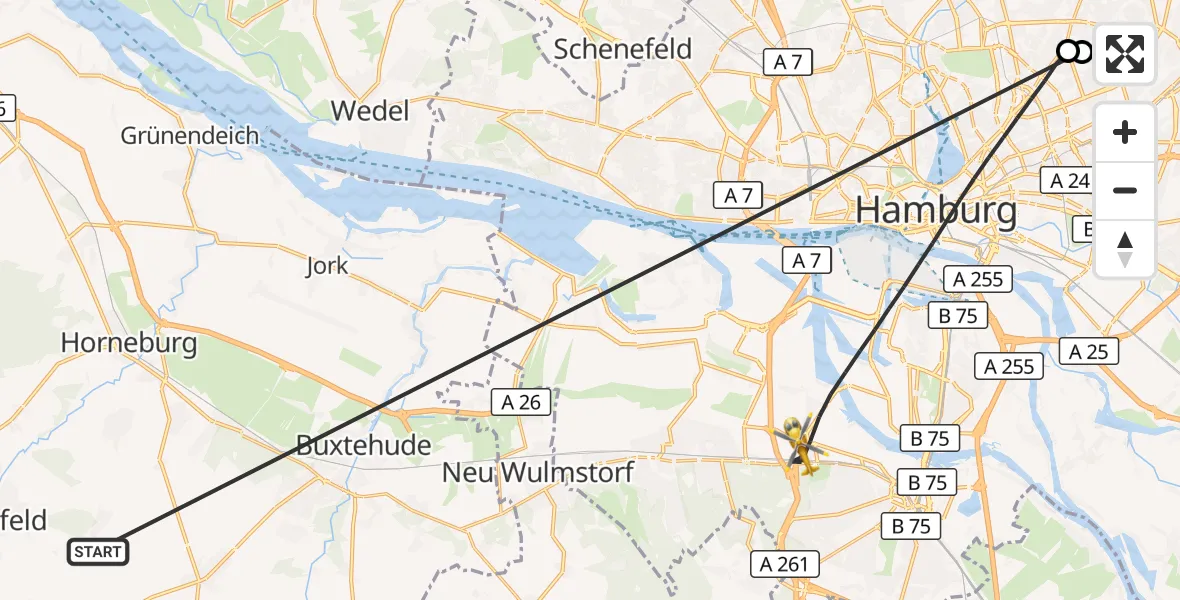 Flugroute Rettungshubschrauber Harsefeld - Hamburg, 30 Juni 2026, 07:51