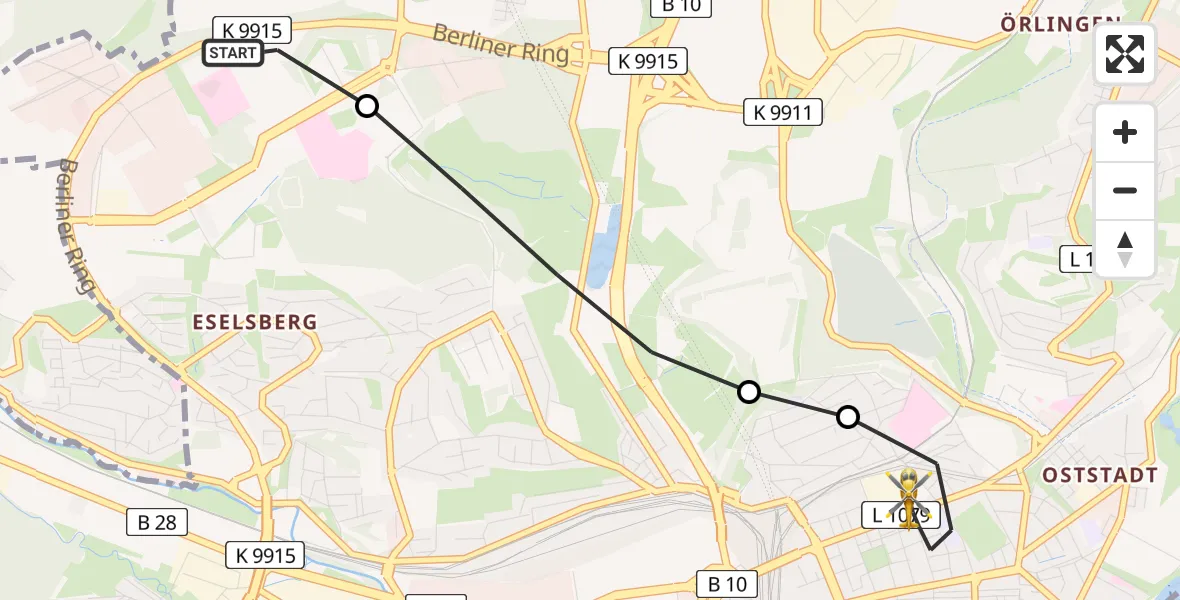 Flugroute Rettungshubschrauber Ulm Military Hospital Emergency - Ulm, 30 Juni 2026, 07:51