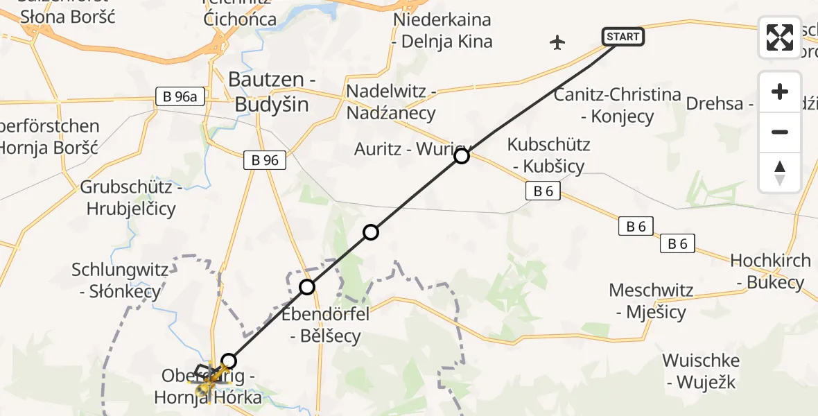 Flugroute Rettungshubschrauber Kubschütz - Obergurig, 30 Juni 2026, 07:52