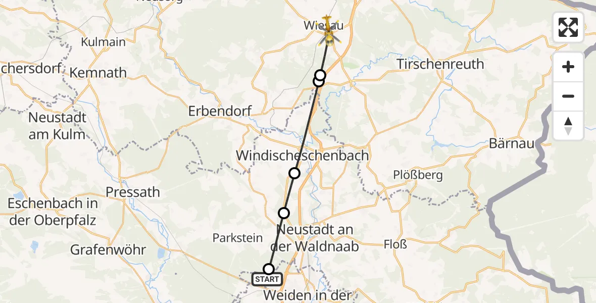 Flugroute Rettungshubschrauber Parkstein - Wiesau, 30 Juni 2026, 07:55