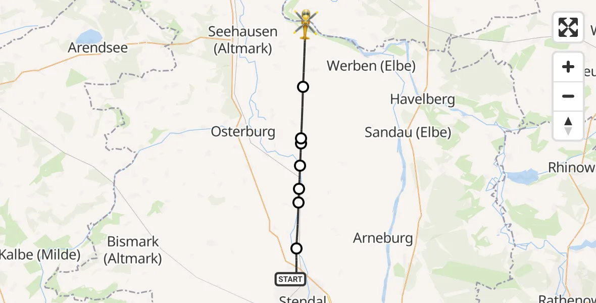 Flugroute Rettungshubschrauber Stendal - Seehausen (Altmark), 30 Juni 2026, 07:58