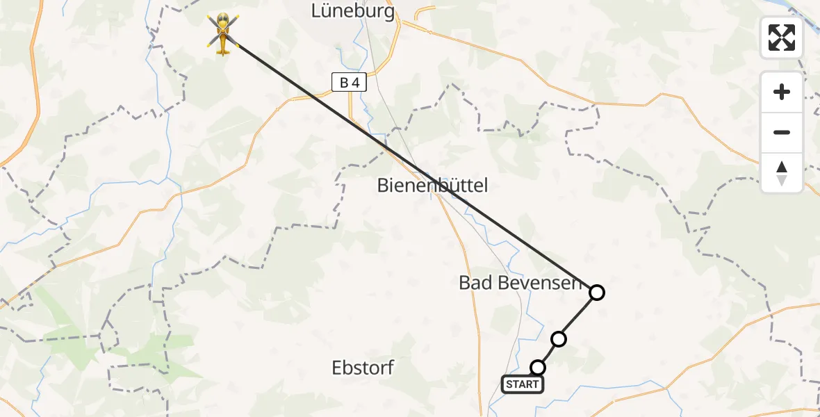 Flugroute Rettungshubschrauber Uelzen - Kirchgellersen, 30 Juni 2026, 07:59
