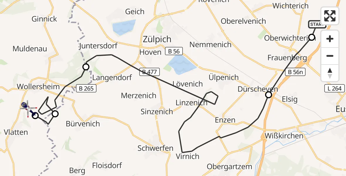 Flugroute Polizeihubschrauber Zülpich - Nideggen, 30 Juni 2026, 08:04