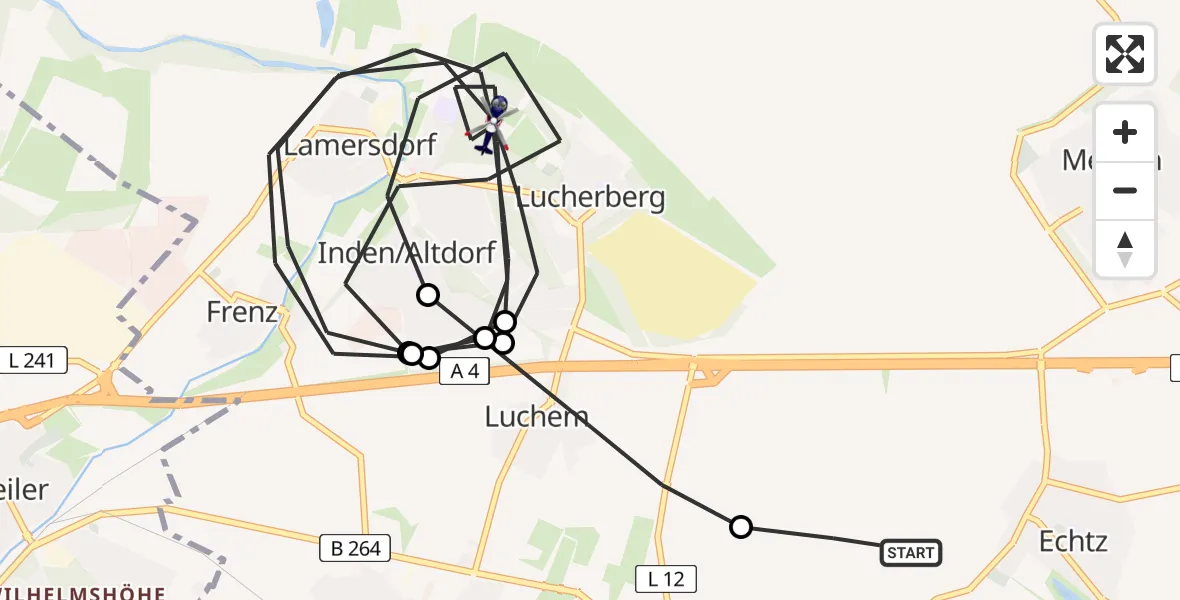 Flugroute Polizeihubschrauber Düren - Inden, 30 Juni 2026, 08:08