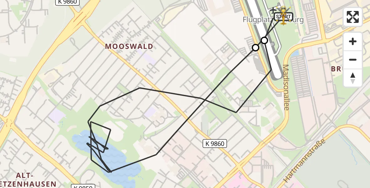 Flugroute Ambulanzhubschrauber Freiburg im Breisgau Flugplatz - Freiburg im Breisgau Flugplatz, 30 Juni 2026, 08:17