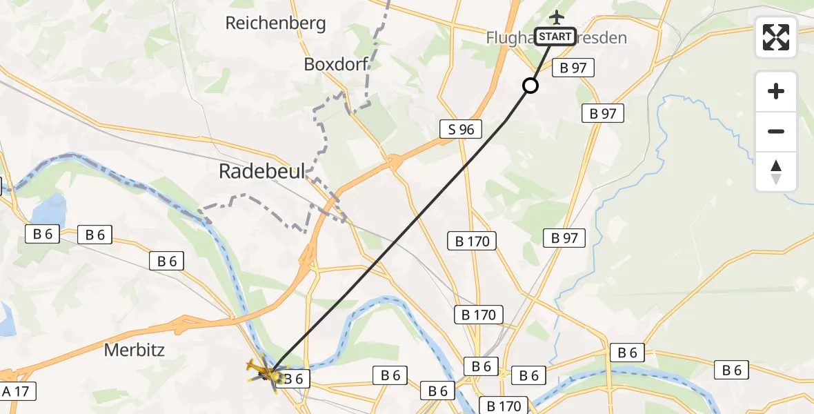 Flugroute Rettungshubschrauber Dresden Flughafen - Dresden, 30 Juni 2026, 08:18
