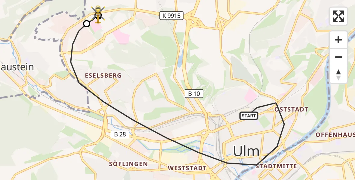 Flugroute Rettungshubschrauber Ulm - ADAC Air Rescue Station Ulm (Christoph 22), 30 Juni 2026, 08:27