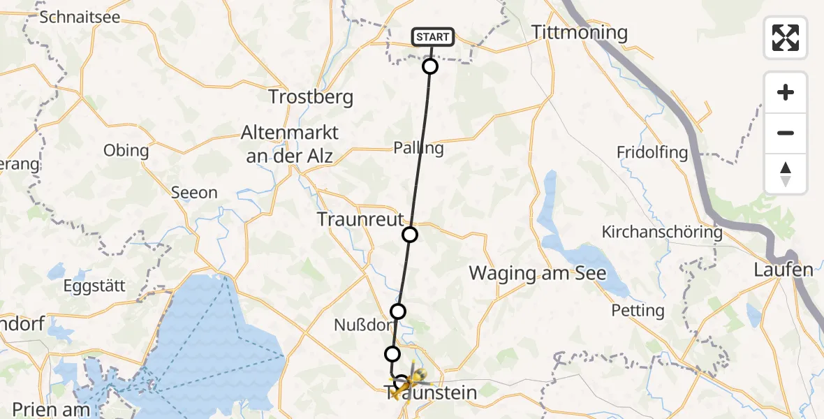 Flugroute Rettungshubschrauber Tyrlaching - Traunstein Hospital, 30 Juni 2026, 08:28