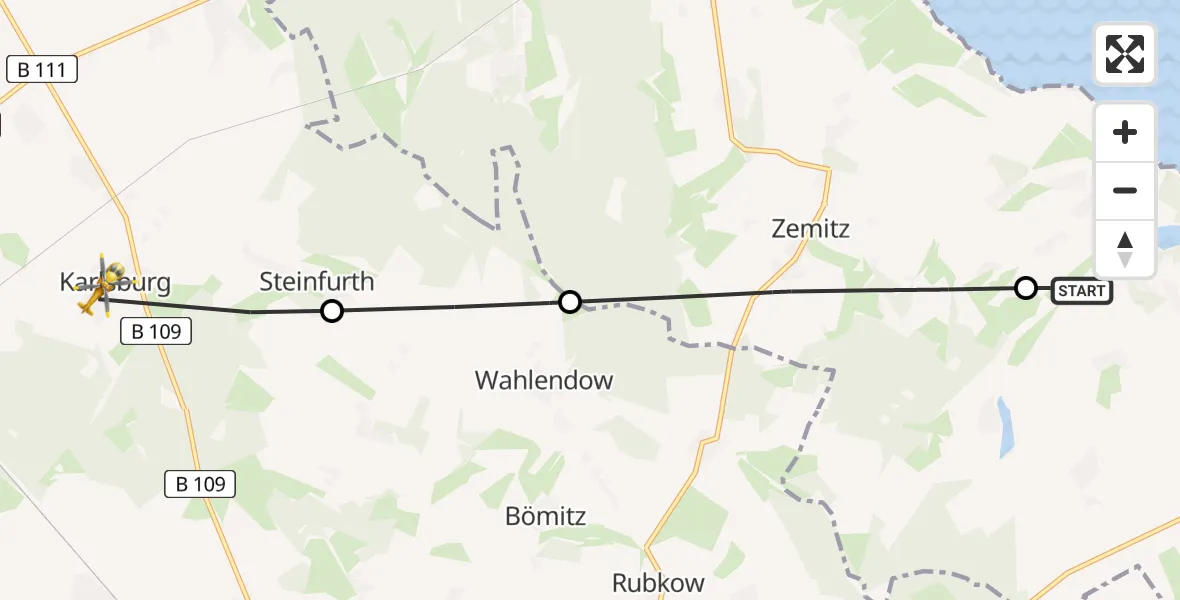 Flugroute Rettungshubschrauber Lassan - Karlsburg, 30 Juni 2026, 08:31