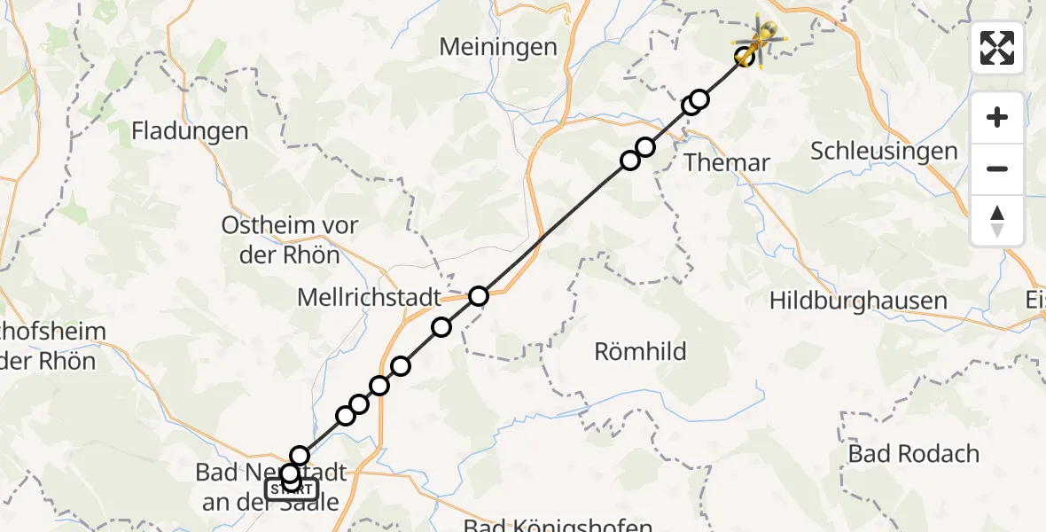 Flugroute Rettungshubschrauber Bad Neustadt an der Saale Hospital - Oberstadt, 30 Juni 2026, 08:31