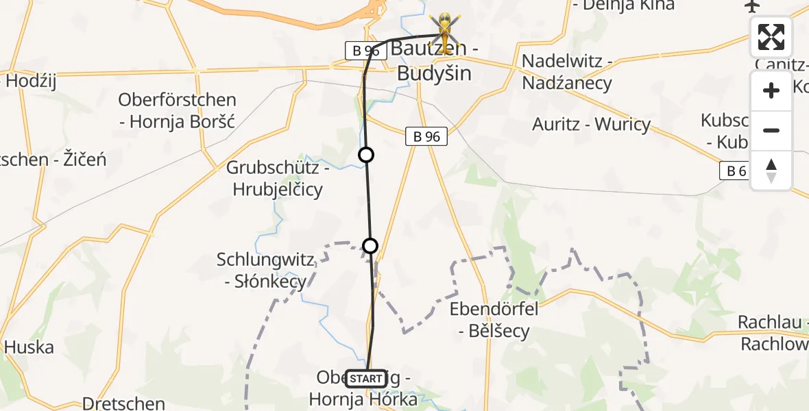 Flugroute Rettungshubschrauber Obergurig - Bautzen, 30 Juni 2026, 08:32
