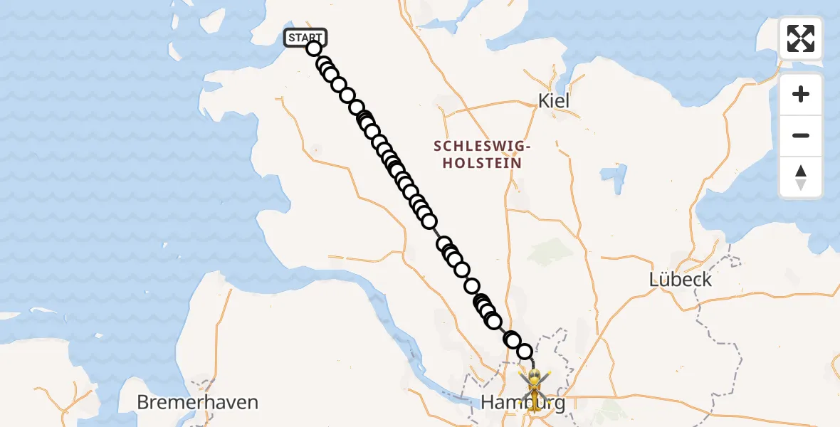 Flugroute Rettungshubschrauber Husum - Hamburg, 30 Juni 2026, 08:32