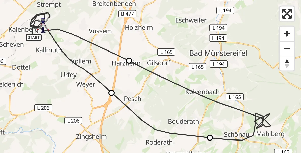 Flugroute Polizeihubschrauber Mechernich - Mechernich, 30 Juni 2026, 08:35
