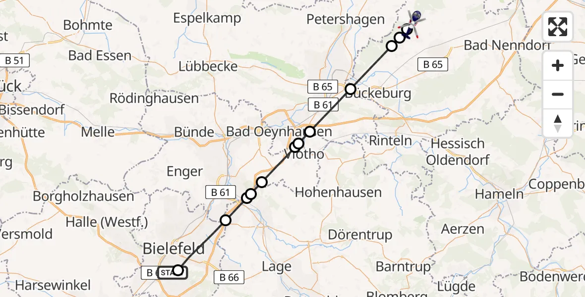 Flugroute Polizeihubschrauber Luftrettungszentrum Bielefeld - Niedernwöhren, 30 Juni 2026, 08:37