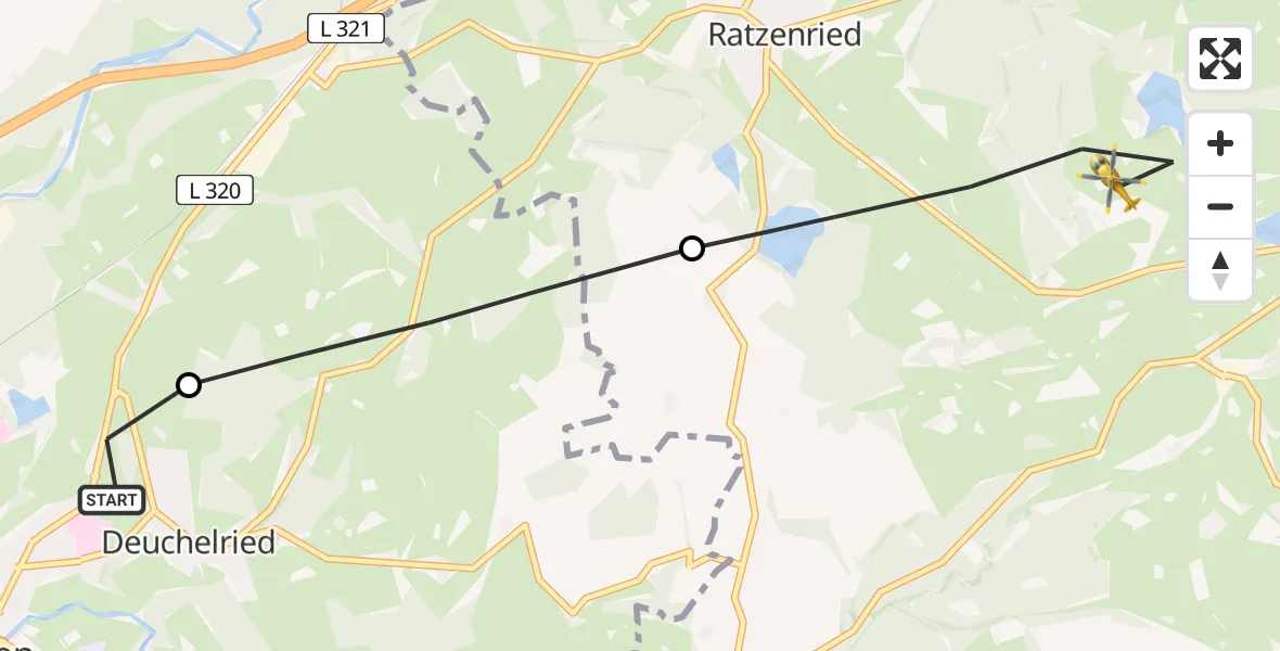 Flugroute Rettungshubschrauber Westallgäu Clinic Wangen Hubschrauberlandeplatz - Argenbühl, 30 Juni 2026, 08:42