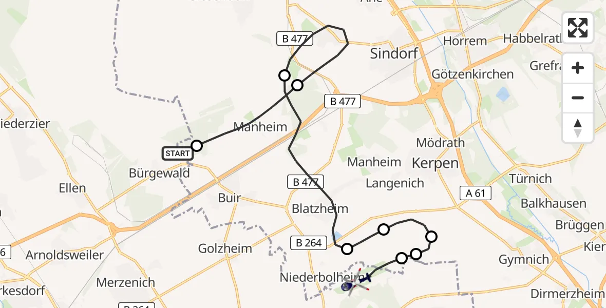 Flugroute Polizeihubschrauber Morschenich Ultraleichtflugplatz - Militärflugplatz Nörvenich, 30 Juni 2026, 08:48