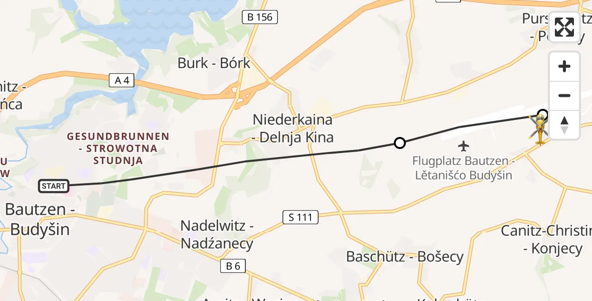 Flugroute Rettungshubschrauber Bautzen - Bautzen Flugplatz, 30 Juni 2026, 08:48