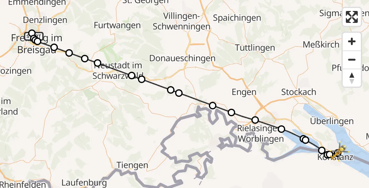 Flugroute Ambulanzhubschrauber Freiburg im Breisgau Flugplatz - Konstanz Hospital, 30 Juni 2026, 08:49