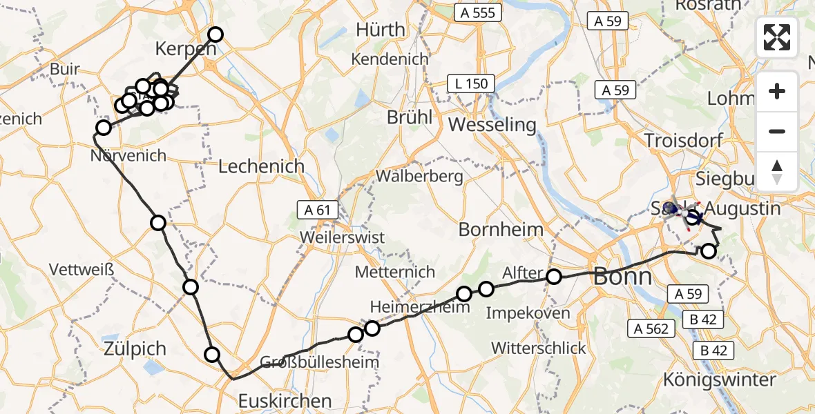 Flugroute Polizeihubschrauber Militärflugplatz Nörvenich - Bonn-Hangelar Flugplatz, 30 Juni 2026, 08:50