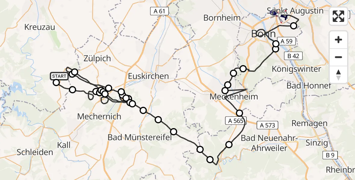 Flugroute Polizeihubschrauber Nideggen - Sankt Augustin, 30 Juni 2026, 08:50