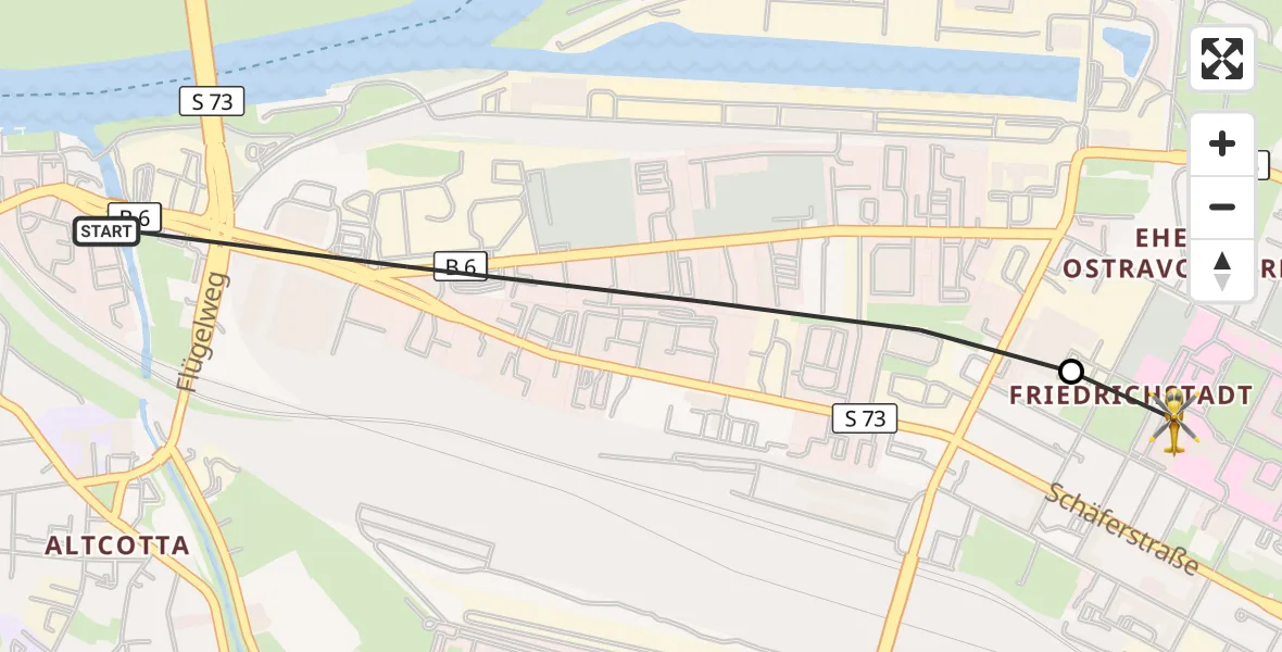 Flugroute Rettungshubschrauber Dresden - Dresden Friedrichstadt Hospital, 30 Juni 2026, 08:53