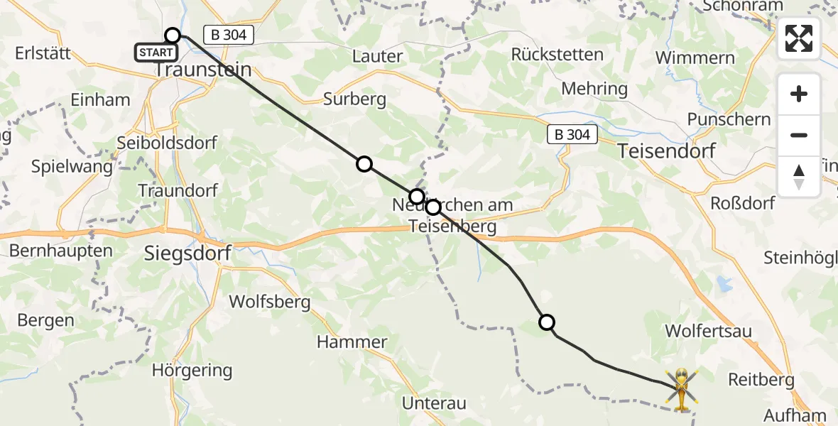 Flugroute Rettungshubschrauber Traunstein Hospital - Anger, 30 Juni 2026, 09:04
