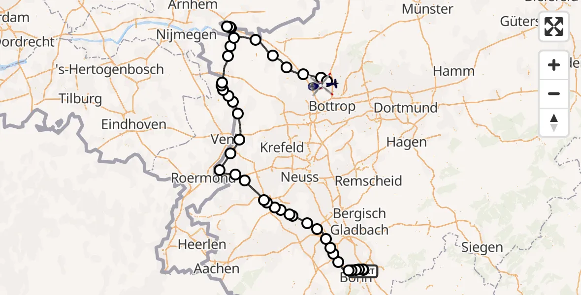Flugroute Polizeihubschrauber Sankt Augustin - Dinslaken-Schwarze Heide Flugplatz, 30 Juni 2026, 09:05