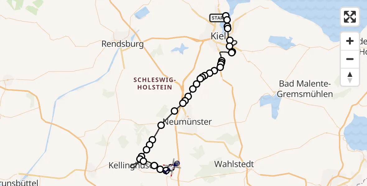 Flugroute Polizeihubschrauber Kiel-Holtenau Flughafen - Bad Bramstedt Hubschrauberlandeplatz, 30 Juni 2026, 09:09