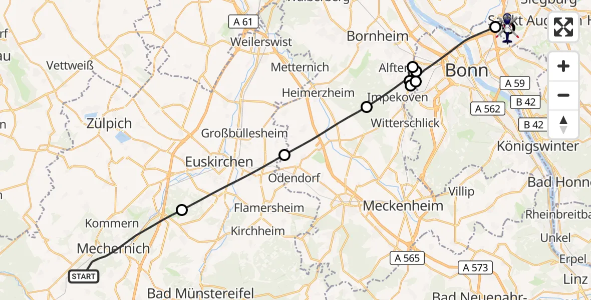 Flugroute Polizeihubschrauber Mechernich - Sankt Augustin, 30 Juni 2026, 09:09