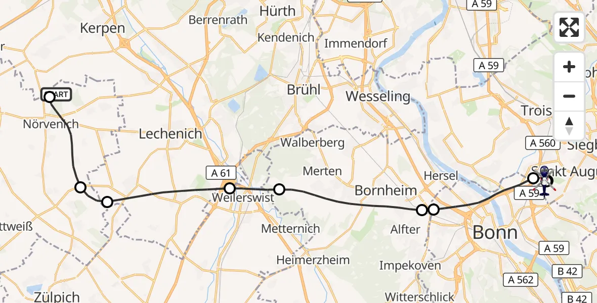 Flugroute Polizeihubschrauber Militärflugplatz Nörvenich - Sankt Augustin, 30 Juni 2026, 09:13