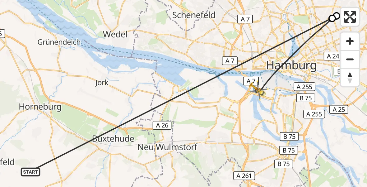 Flugroute Rettungshubschrauber Harsefeld - Hamburg, 30 Juni 2026, 09:16