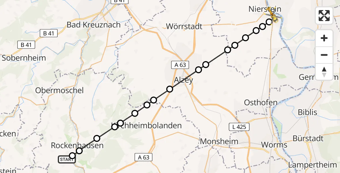 Flugroute Rettungshubschrauber Imsweiler UL - Oppenheim, 30 Juni 2026, 09:22