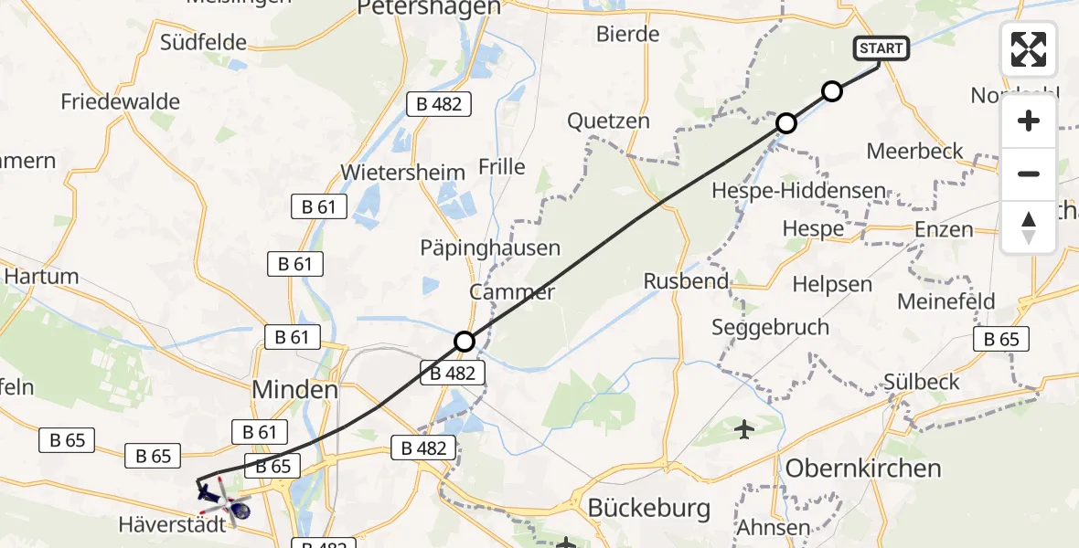Flugroute Polizeihubschrauber Niedernwöhren - Minden, 30 Juni 2026, 09:26