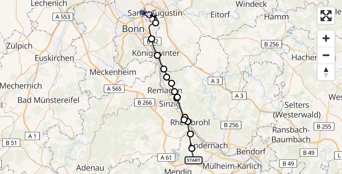 Flugroute Polizeihubschrauber Nickenich - Bonn-Hangelar Flugplatz, 30 Juni 2026, 09:26